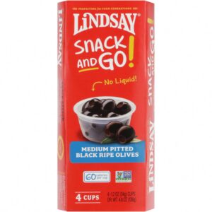 Lindsay Medium Pitted Black Ripe Olives (Black, 4 Pack, 1.2 oz per cup) 23gkm